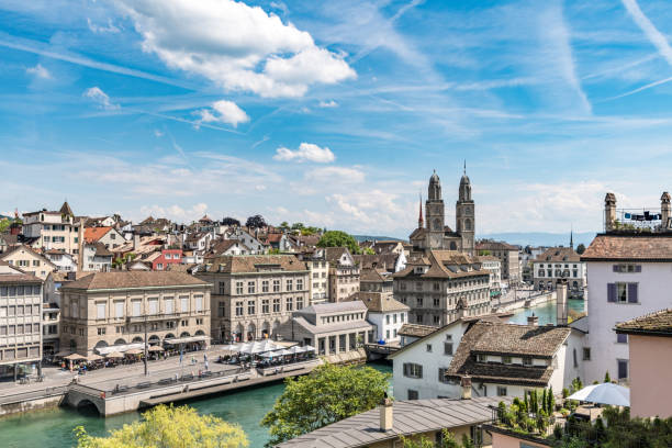 istock Waterfront area of Zurich with skyline 693404202