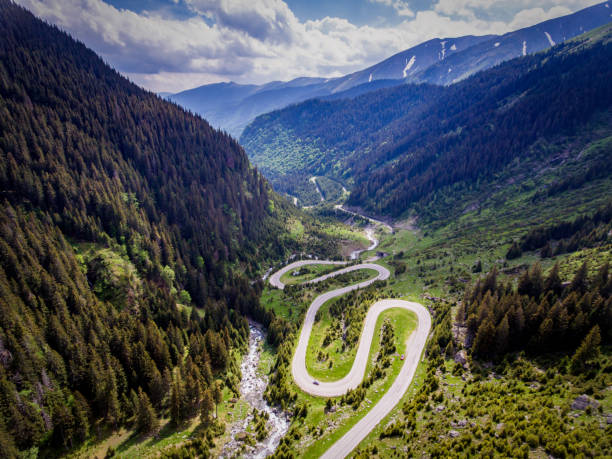 istock Transfagarasan Romania winding road aerial view 693406362