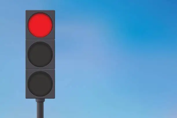 Vector illustration of Traffic lights with red light on.