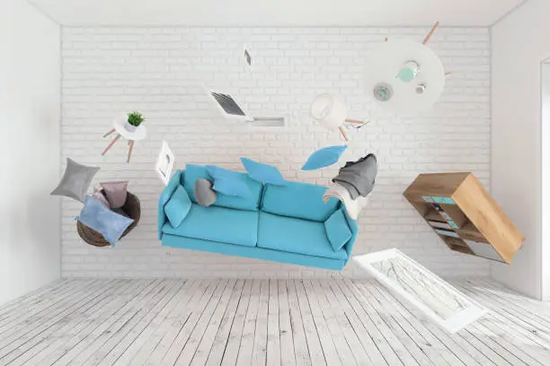 Photo of Living room interior furniture flying around