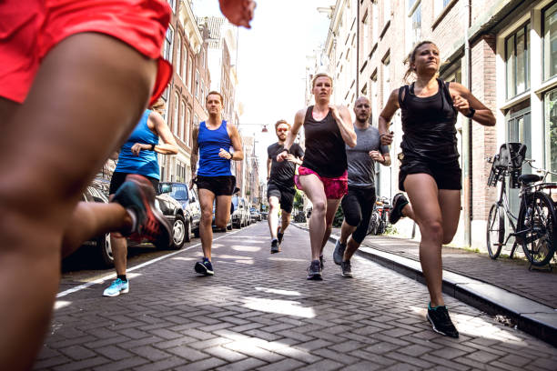 istock Urban runners crew training in the city 693413204