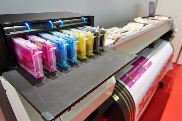 istock Color ink cartridge in the inkjet plotter 693416152