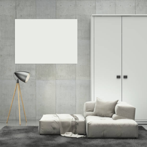 istock Minimalist modern interior living room with sofa and poster frame 693419440