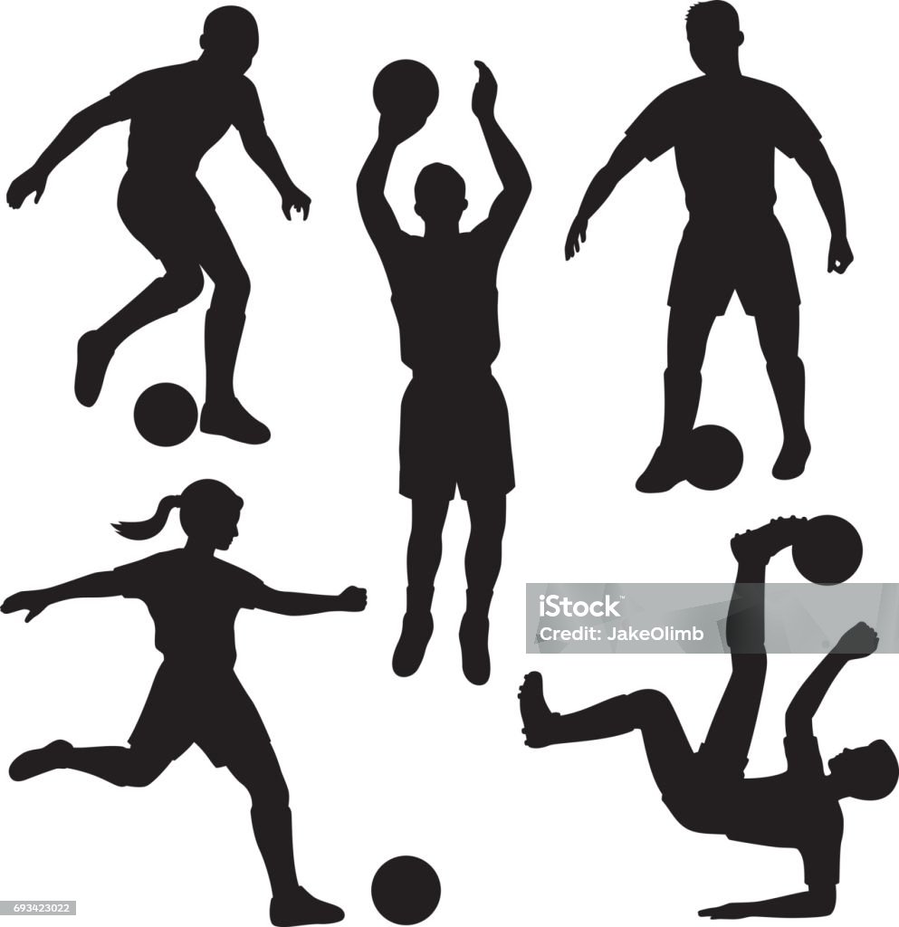 Soccer Player Silhouettes Vector silhouette of a group of soccer players. Adult stock vector