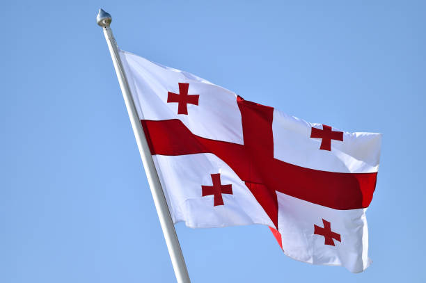 istock Georgia national flag blown by the wind 693426496