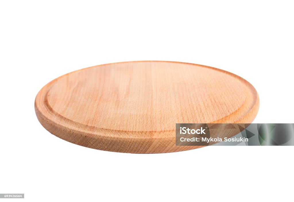 round wooden cutting Board isolate. round wooden cutting Board isolated on white background. Wood - Material Stock Photo