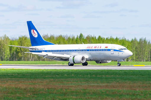 Boeing 737 Belavia airlines, airport Pulkovo, Russia Saint-Petersburg May 2017