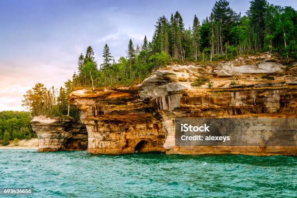 Battleship Rocks Stock Photo - Download Image Now - Michigan, Pictured Rocks National Lakeshore, Lake Superior