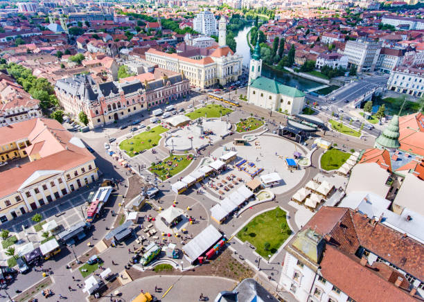 istock Oradea city main square from above aerial view 693436812