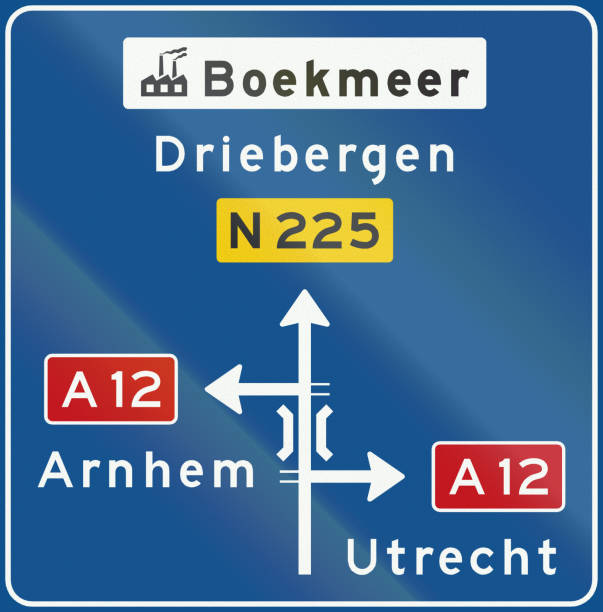 stockillustraties, clipart, cartoons en iconen met nederlandse niet-autosnelweg verder informatie deelvenster weergegeven: tussenliggende bestemmingen - arnhem
