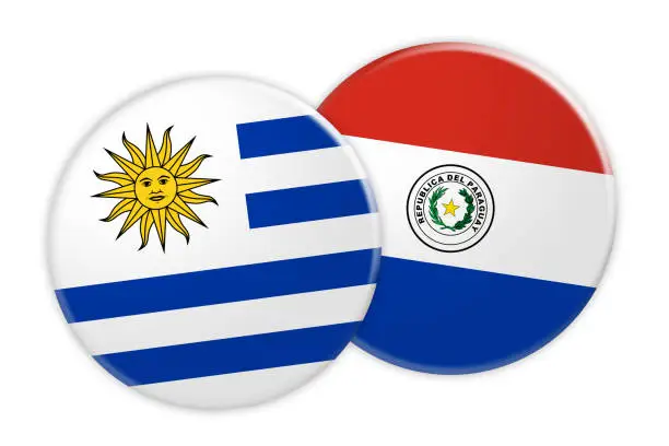 Photo of News Concept: Uruguay Flag Button On Paraguay Flag Button, 3d illustration on white background