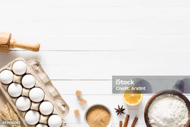 Baking Ingredients Cooking Food Bread Pastry Or Cake Stock Photo - Download Image Now