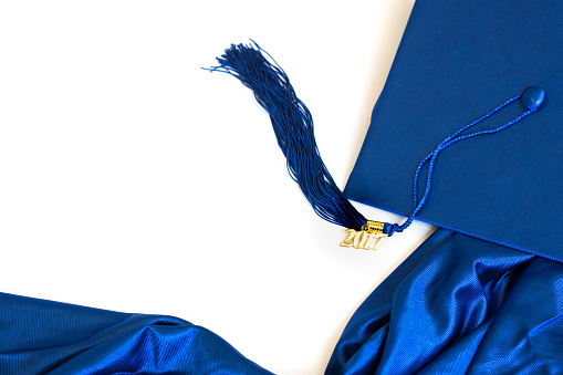 Blue cap and gown for Grad 2017