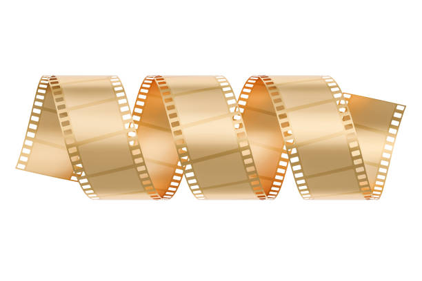 istock Golden Film Roll concept. 3D rendering isolated on white background 693451118
