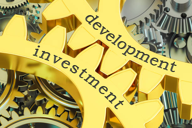 istock Development Investment concept on the gearwheels, 3D rendering 693451176