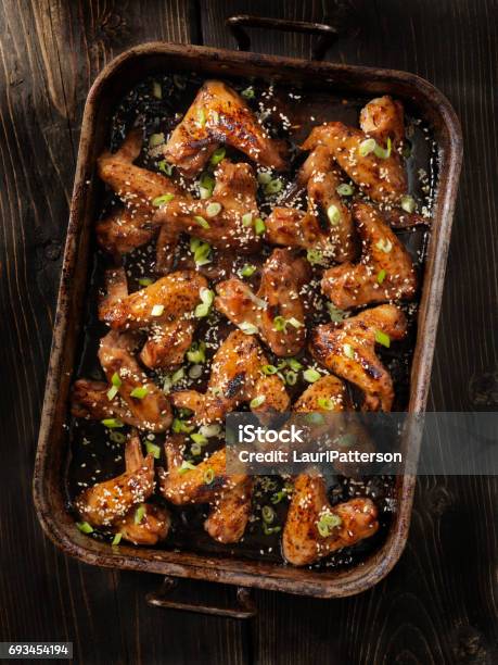 Baked Teriyaki Whole Chicken Wings Stock Photo - Download Image Now - Chicken Wing, Baked, Garlic