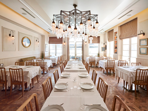 wide angle shot of a chic restaurant