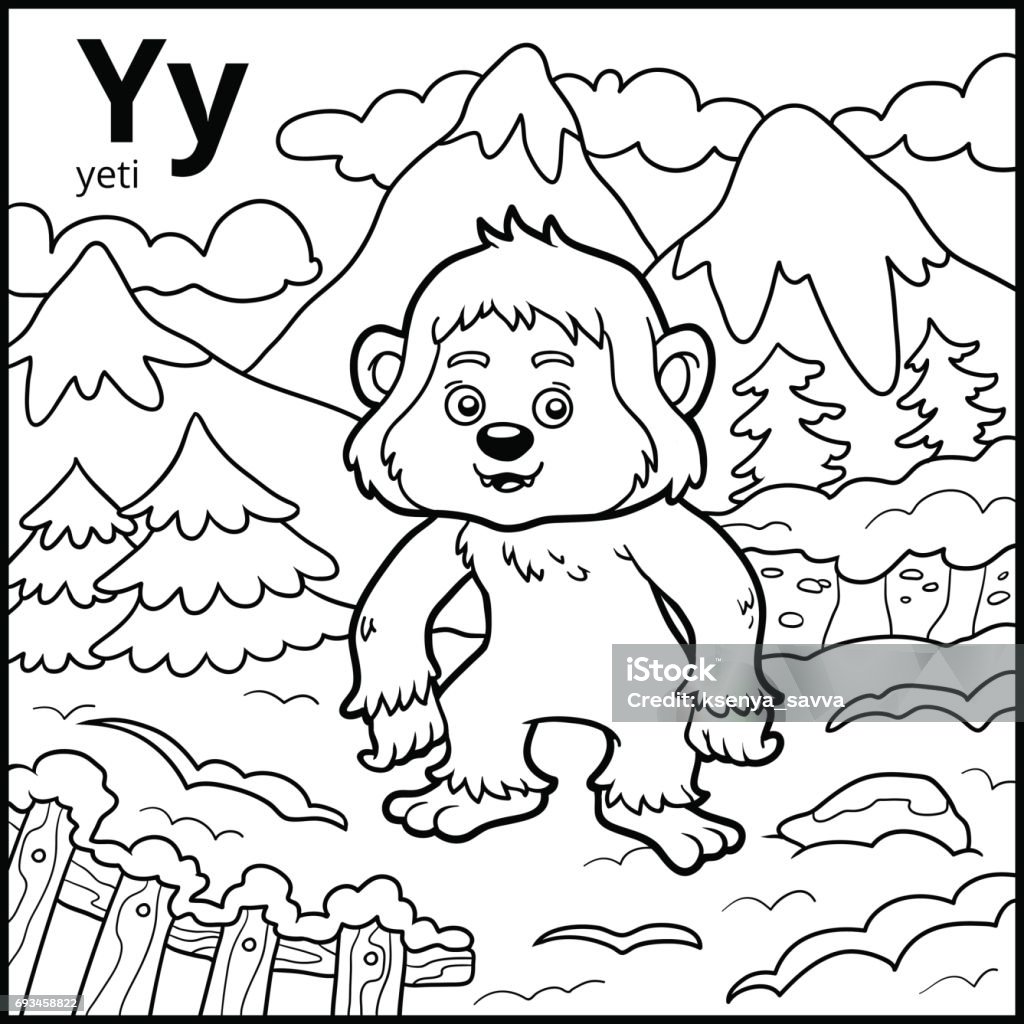 Coloring book, colorless alphabet. Letter Y, yeti Coloring book for children, colorless alphabet. Letter Y, yeti Bigfoot stock vector