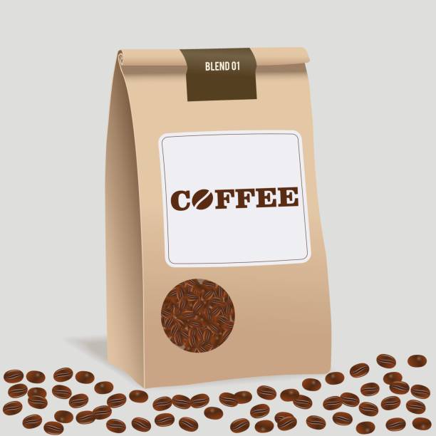 istock Brown paper food bag package of craft coffee. Realistic vector mockup template. Vector packaging design. 693468880