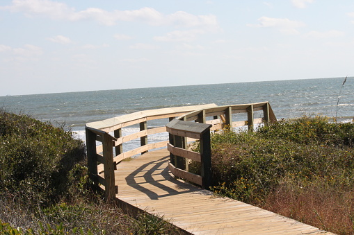 Kiawah Island, South Carolina boardwalk to the beach and ocean.