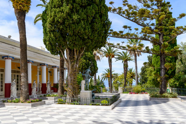 Achilleion palace in Gastouri on Corfu island, Greece. Achilleion was the summer palace of empress Elisabeth of Austria, also known as Sisi. corfu holiday palace stock pictures, royalty-free photos & images