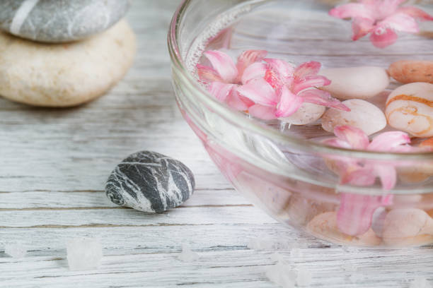 istock Composition of spa treatment on wooden background 693478134