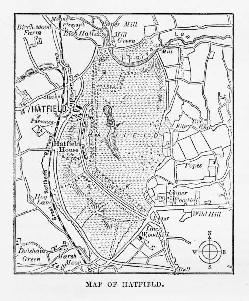 Map of Hatfield, Hertfordshire, England Victorian Engraving, 1840 Very Rare, Beautifully Illustrated Antique Engraving of Map of Map of Hatfield, Hertfordshire, England Victorian Engraving, 1840. Source: Original edition from my own archives. Copyright has expired on this artwork. Digitally restored. Lea stock illustrations