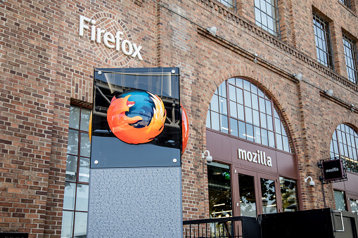 San Francisco, California, USA - June 6, 2017: Outside the Mozilla headquarters, the plucky creator of the Firefox browser. Firefox is a free and open-source web browser developed by the Mozilla Foundation and its subsidiary the Mozilla Corporation