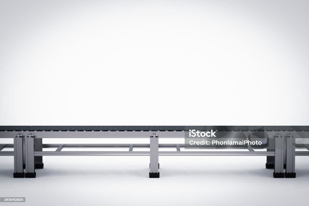 rubber conveyor belt 3d rendering rubber conveyor belt on white background Conveyor Belt Stock Photo