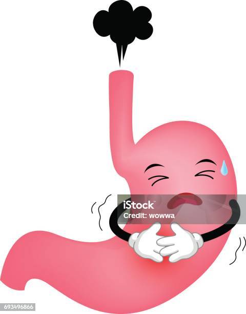 Sad Cartoon Stomach Character In Pain Stock Illustration - Download Image Now - Adult, Alertness, Anatomy