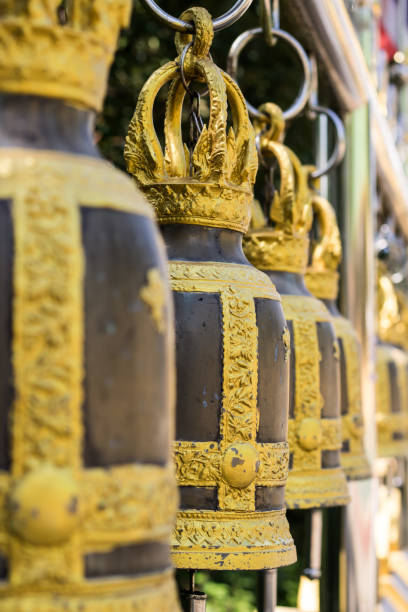 istock Buddhist bells inside the temple. Vertical shot. 693504528