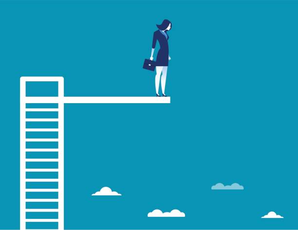 Business woman On Diving Board. Concept business vector illustration. Business woman On Diving Board. Concept business vector illustration. diving board stock illustrations