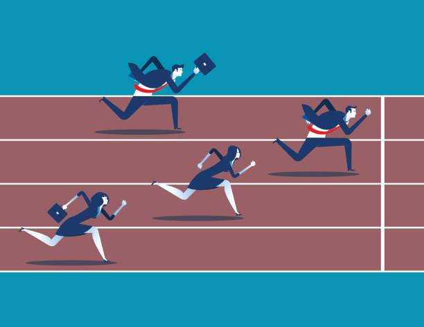 ilustrações de stock, clip art, desenhos animados e ícones de business race. business teams running along the track. concept business vector illustration. - colored background aspirations success achievement