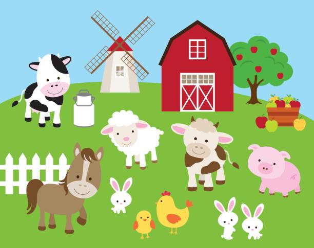bauernhof tier set - animal farm cartoon livestock stock-grafiken, -clipart, -cartoons und -symbole