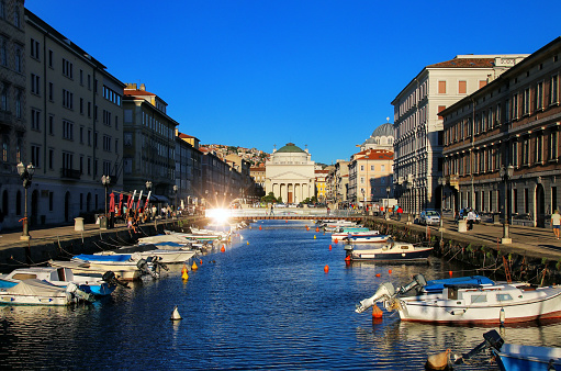 Canal Grande in Trieste, Italy. Trieste is a city and seaport in northeastern Italy
