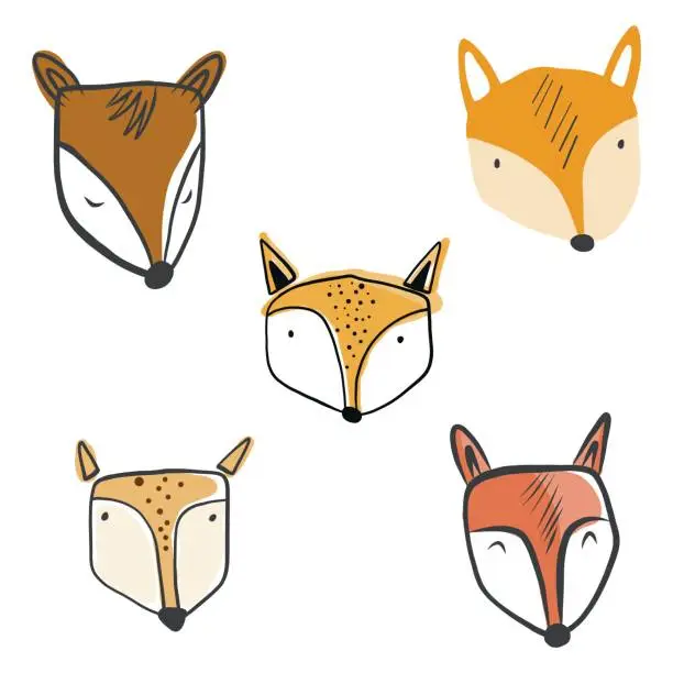 Vector illustration of Cute fox faces cartoon style