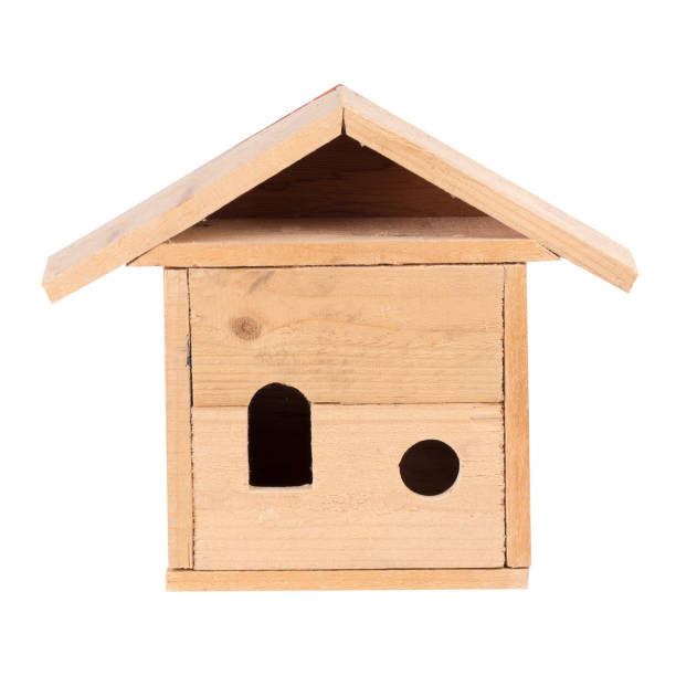 pájaro de madera casa aislada sobre fondo blanco - birdhouse house bird house rental fotografías e imágenes de stock