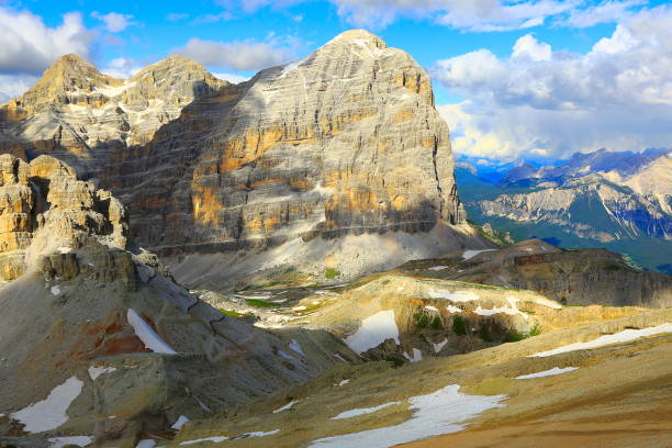 istock Mount Tofane at sunset from Idyllic Lagazuoi summit panorama, Cinque Torri Dolomites, pinnacles mountain range, dramatic and majestic Italy tirol alps 693537932