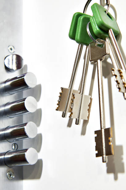 istock Door chubb detector lock and keys isolated on white 693544542