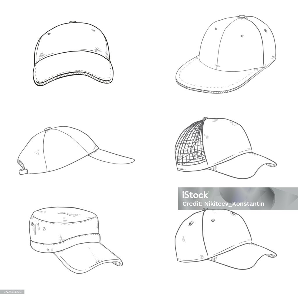 Ilustración de Conjunto De Vector De Dibujo Gorras y más Vectores Libres de  Derechos de Gorra de Béisbol - Gorra de Béisbol, Croquis, Accesorio de  cabeza - iStock