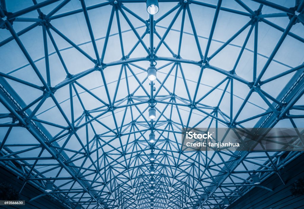 Low angle view of building ceiling Low angle view of building ceiling in city of China. Metal Stock Photo