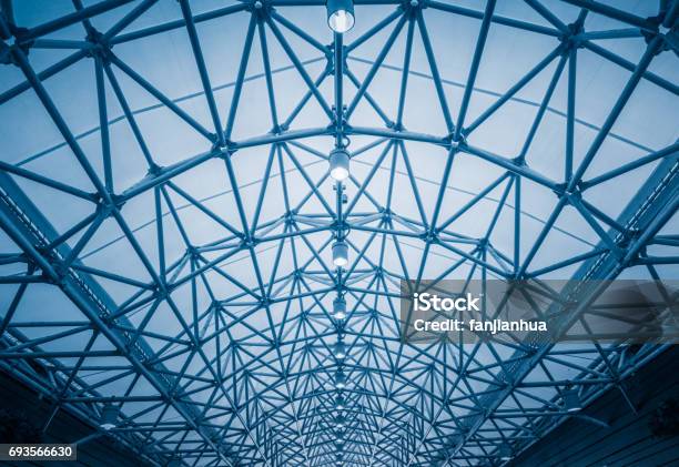 Low Angle View Of Building Ceiling Stock Photo - Download Image Now - Metal, Physical Structure, Skylight