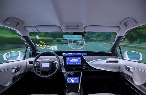 istock empty cockpit of vehicle, HUD(Head Up Display) and digital speedometer 693567046