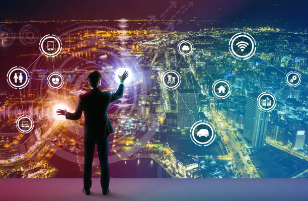 istock young business person and graphical user interface concept, Internet of Things, Information Communication Technology, Smart City, digital transformation, abstract image visual 693570120
