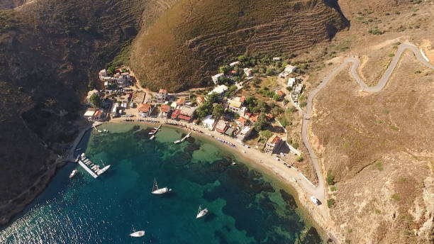 Aerial drone photo of Mani area in Peloponnese, Laconia, Greece stock photo