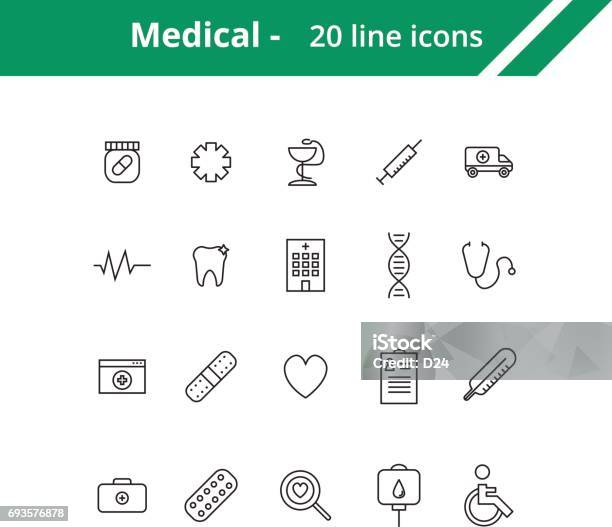 Medical Line Icons Stock Illustration - Download Image Now - Caduceus, Icon Symbol, Thin Line Illustration