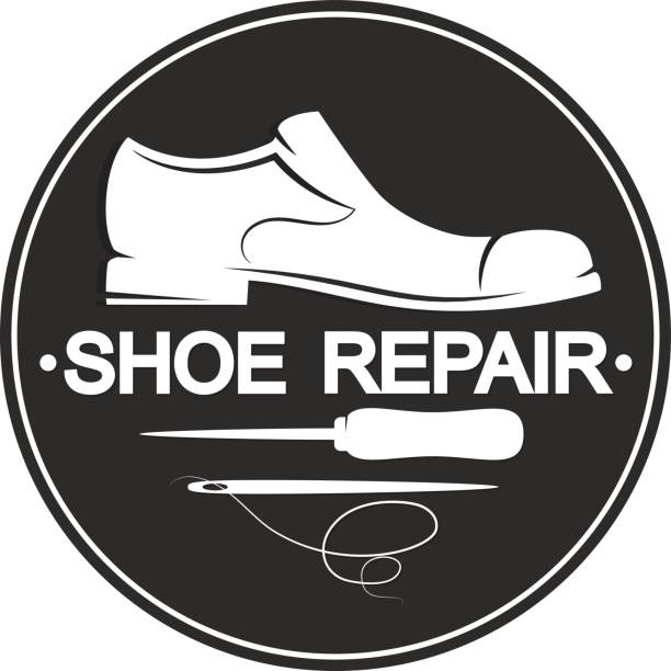 Repair shoes design Shoe repair and maintenance design shoemaker stock illustrations