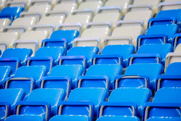 istock Bright blue and white stadium seat 693579508