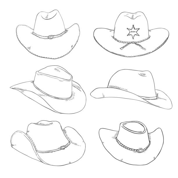 ilustrações, clipart, desenhos animados e ícones de conjunto de vetores de chapéus de vaqueiros - cowboy hat personal accessory equipment headdress