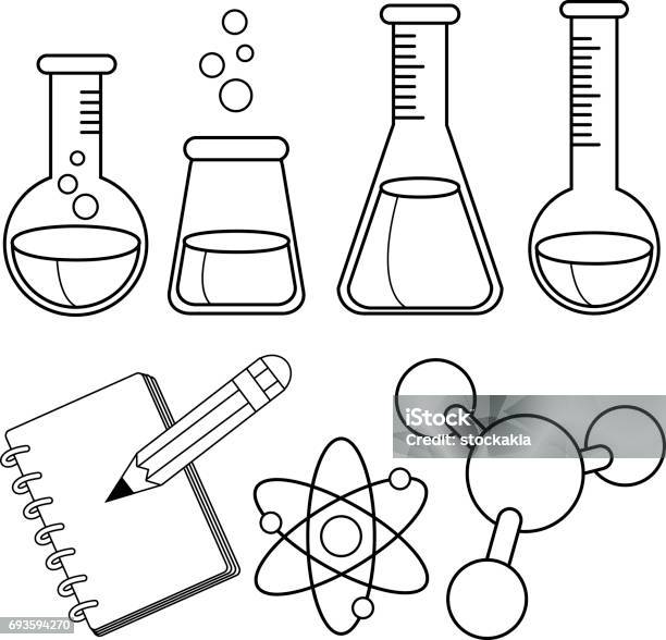 Science And Chemistry Set Black And White Coloring Book Page Stock Illustration - Download Image Now